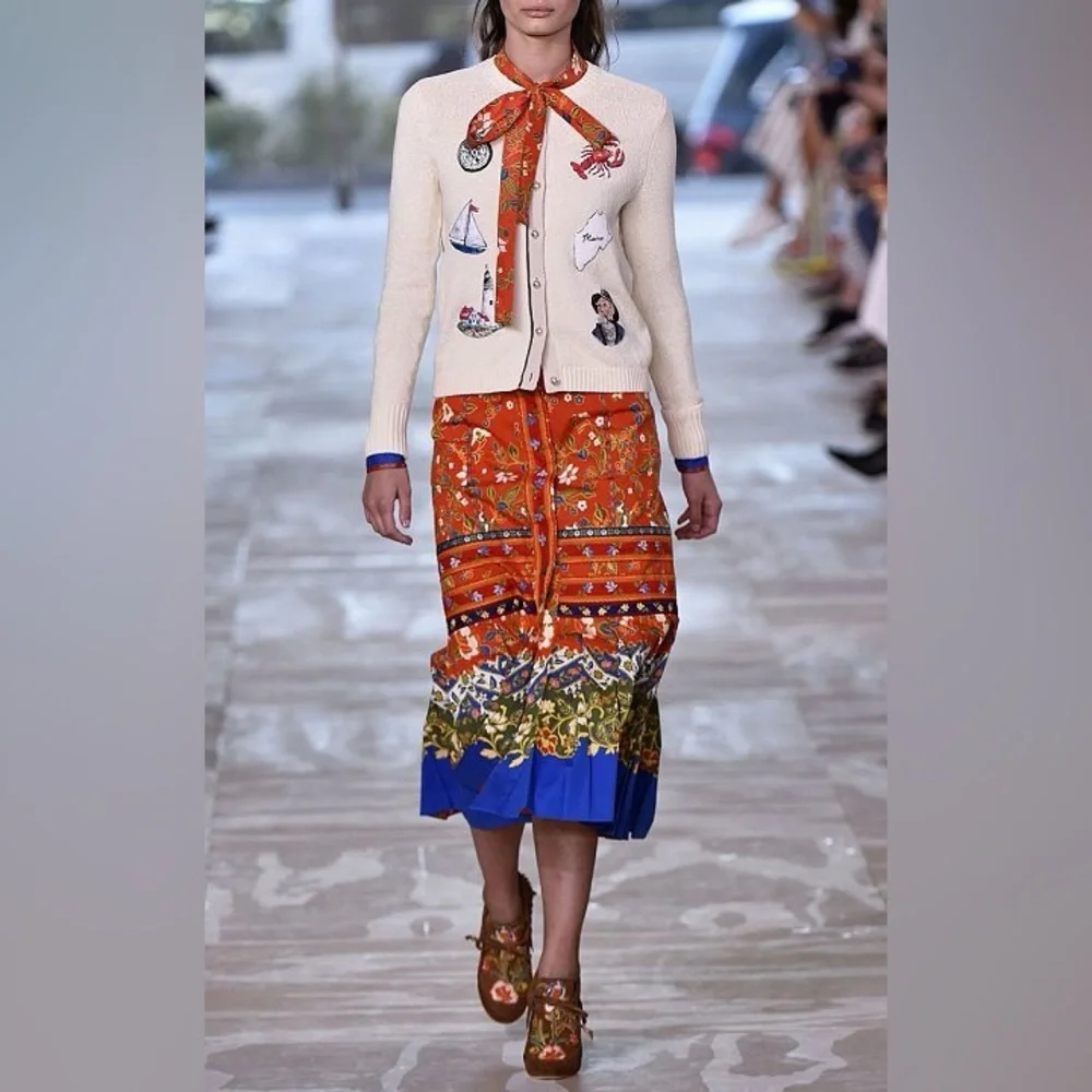 NWT $395 Tory Burch Dayton Floral Print Midi Skirt